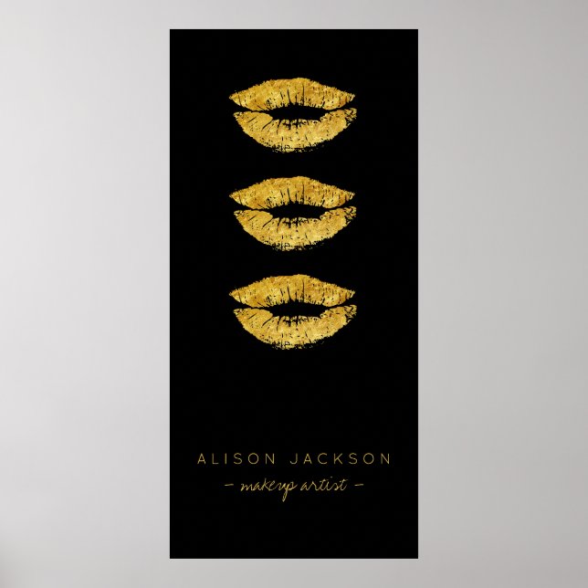 Póster Salón de belleza labios de oro glamur negro promoc (Frente)
