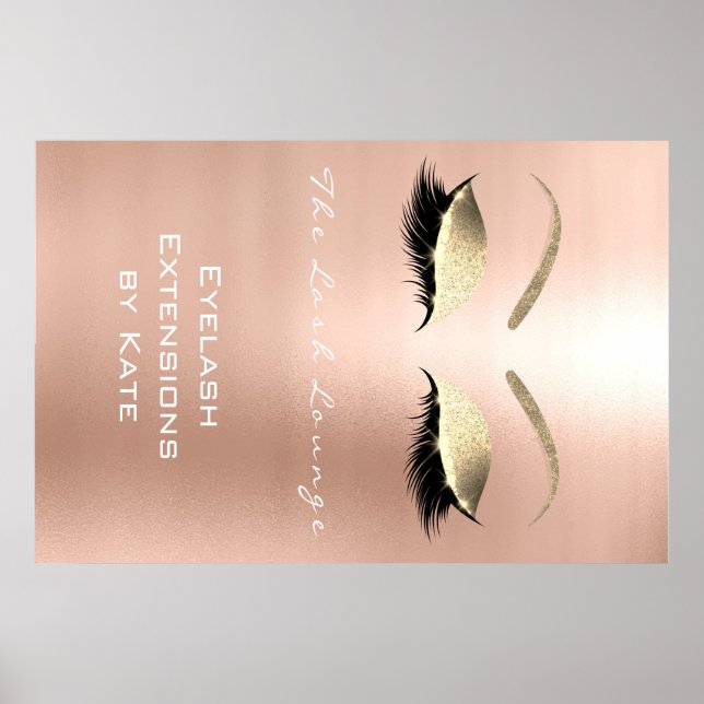 Póster Salón de belleza maquillaje Nombre Rosa de oro bla (Frente)