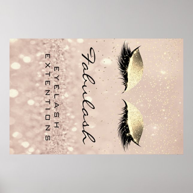 Póster Salón de belleza maquillaje Nombre Rosa Dorado Gla (Frente)