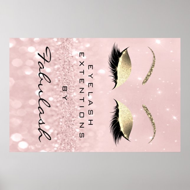 Póster Salón de belleza maquillaje Nombre Rosa Oro Pink E (Frente)