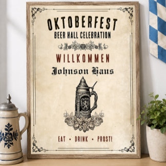 Póster Salón de Cervezas Vintage Oktoberfest Willkommen