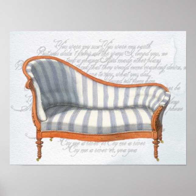 Póster Salón de la Chaise Victorian Blue Stripe (Frente)