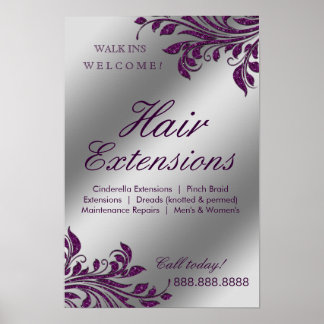 Póster Salon de pelo Poster Plata Morado hojas esparcen