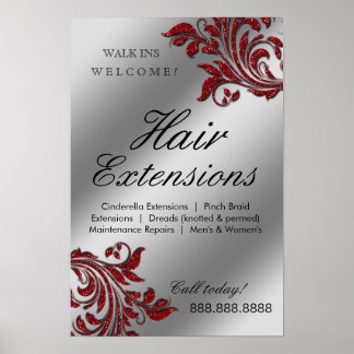 Póster Salon de pelo Poster Plata Rojo Salto Esparkle