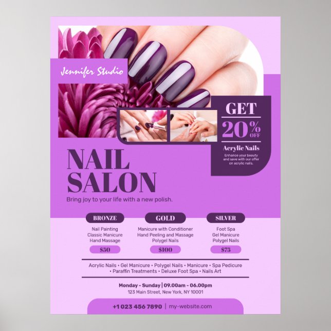 Póster Salon de uñas moradas, artista de maquillaje, saló (Frente)