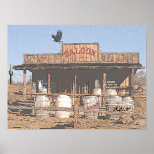 Póster SALÓN DEL OESTE VIEJO con efecto del carbón de