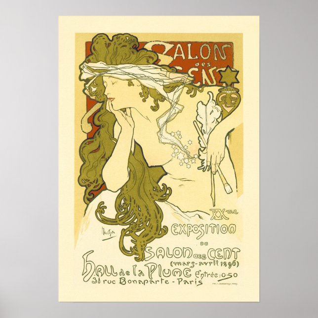 Póster SALON DES CENT 20th Exhibition 1896 Alphonse Mucha (Frente)