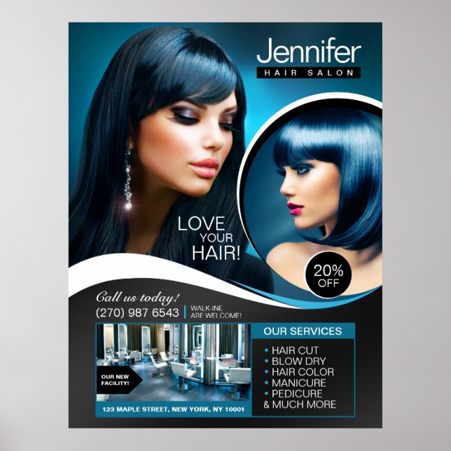 Póster Salón elegante de pelo negro (Frente)