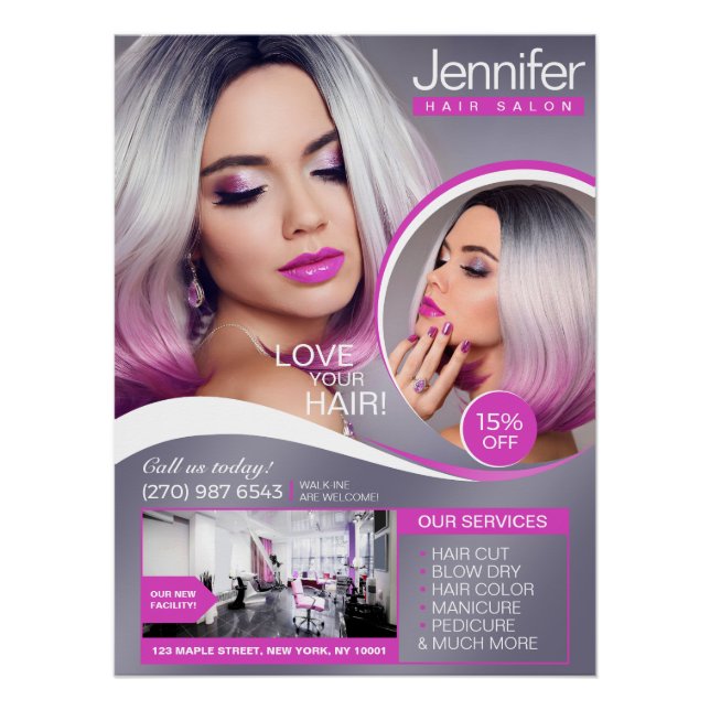 Póster Salón Elegante De Pelo Rosado, Salón De Belleza -  (Anverso)