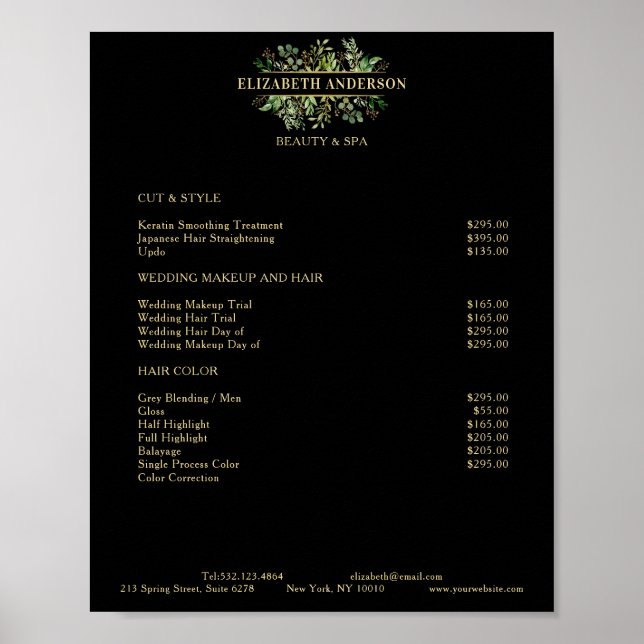 Póster Salon Modern Botanik Black Price List (Frente)