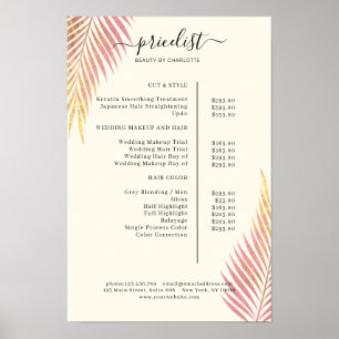 Póster Salón Palm, frondoso, cartel de lista de precios
