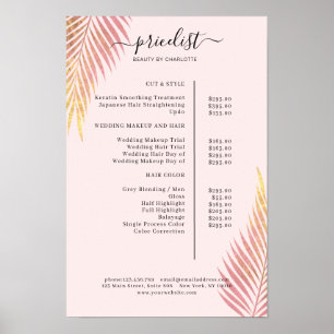 Póster Salón Palm, frondoso, cartel de lista de precios