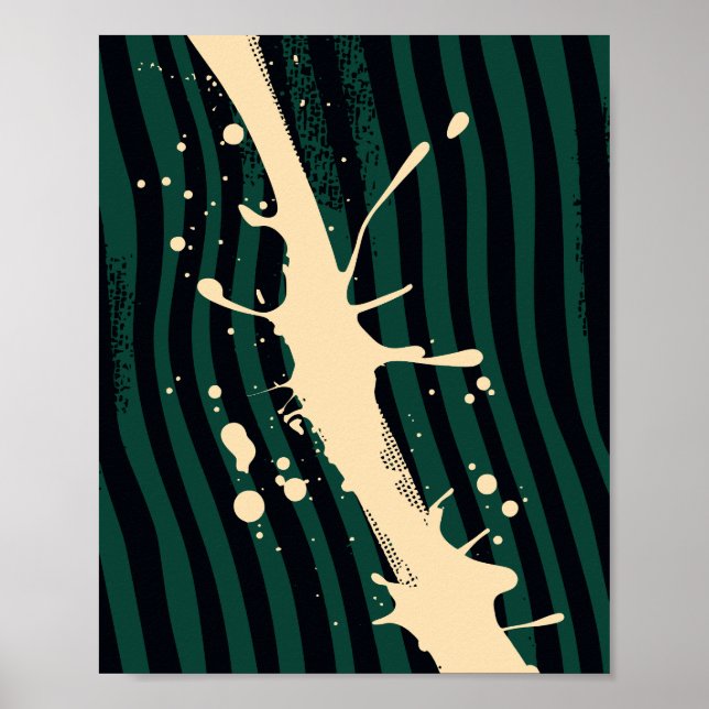 Póster Salpicadura de pintura sobre fondo ondulado verde  (Frente)
