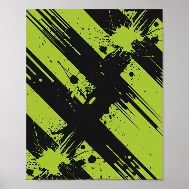 Póster Salpicadura de pintura verde y negra abstracta (Frente)
