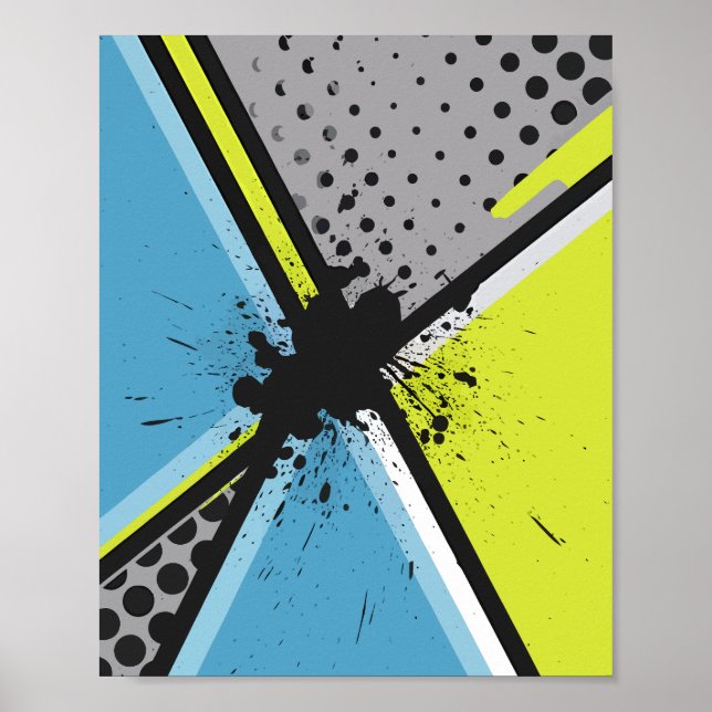 Póster Salpicadura geométrica con puntos de medio tono (Frente)