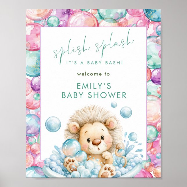 Póster Salpicadura León Imprimible Bienvenida Baby Shower (Frente)