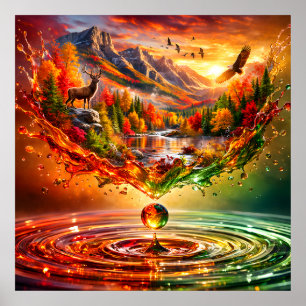 Póster Salpicadura Líquida de Montaña de Otoño