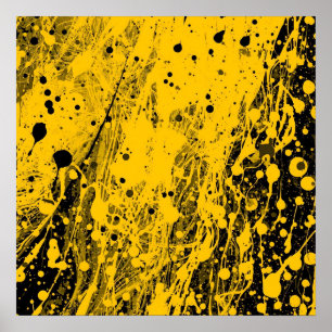 Póster Salpicaduras de pintura negra y amarilla