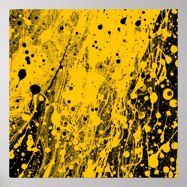 Póster Salpicaduras de pintura negra y amarilla (Frente)
