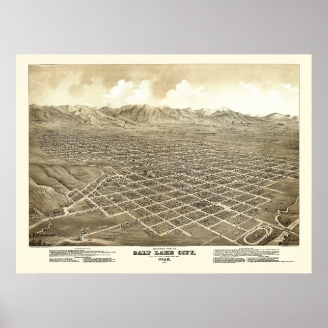 Póster Salt Lake City, UT Panoramic Map - 1875 (Frente)