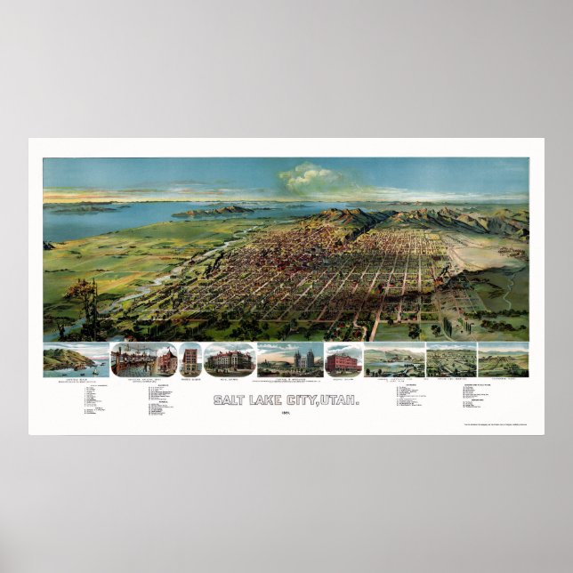 Póster Salt Lake City, UT Panoramic Map - 1891 (Frente)