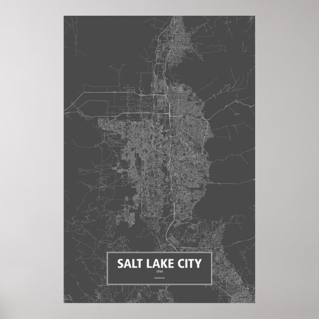 Póster Salt Lake City, Utah (blanco sobre negro) (Frente)