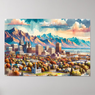 Póster Salt Lake City Utah USA Travel Places acuarela