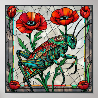 Póster Saltamontes de Vidrio Pintado Amapola Roja Ojo Sur