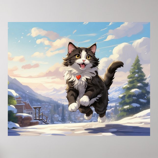 Póster *~* Saltando Nieve Kitty 5:4 Gato Gato Gatito AP68 (Frente)