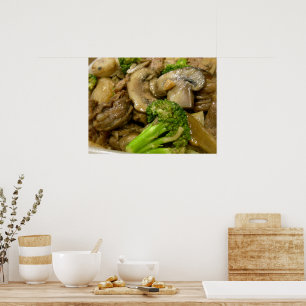 Póster Salteado de ternera, brócoli y champiñones