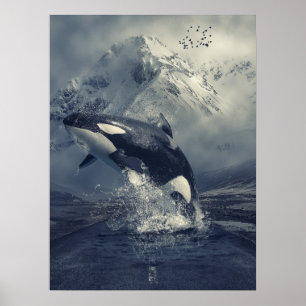 Póster Salto de ballenas salvaje