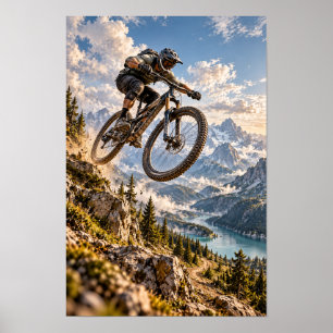 Póster Salto de bicicleta de montaña Paisaje alpino Avent