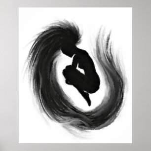 Póster Salto de emociones de mujeres Poster pintura blanc