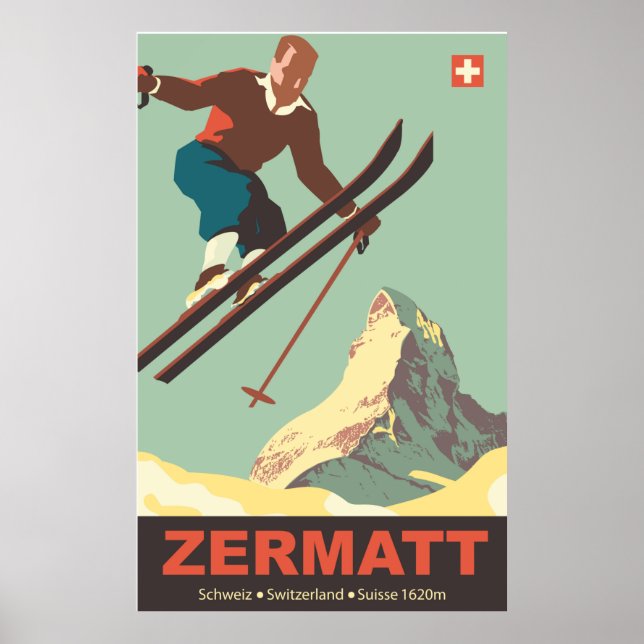 Póster Salto de esquí en Zermatt, Suiza (Frente)