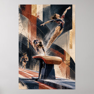 Póster Salto de Gimnasia Artística Dinámica Abstracta Dep