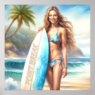 Póster salto de punto de acción chica