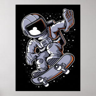 Póster Salto en patineta astronauta