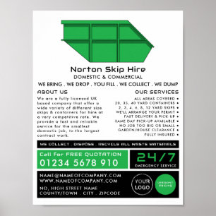 Póster Salto verde, aviso de empresa de saltos/basureros