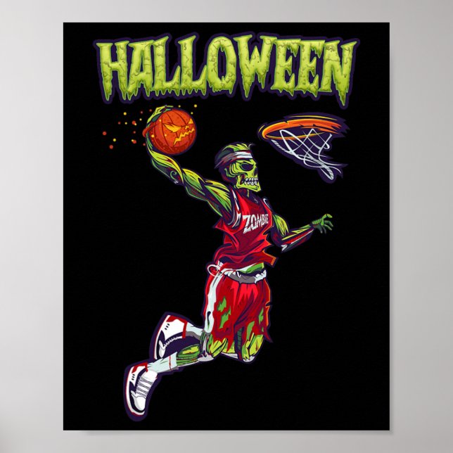 Póster Salto Zombie Basketball Dunk Player Halloween Pump (Frente)