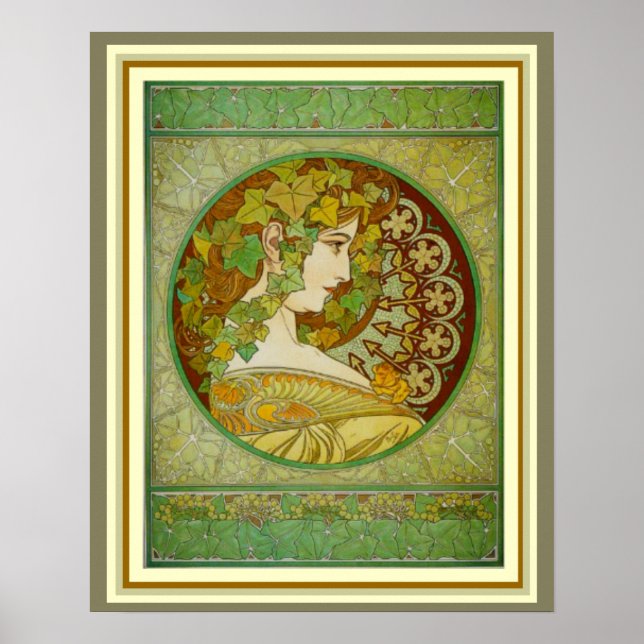 Póster Saltos de Alphonse Mucha Laurel 16 x 20 (Frente)