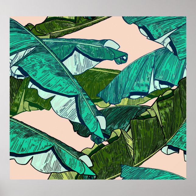Póster Saltos de Banana: Patrón tropical sin foco. (Frente)