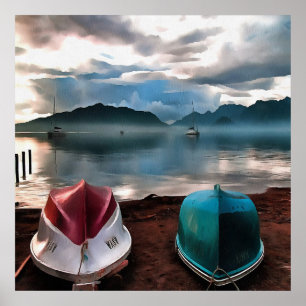 Póster Saltos de barcos y el paisaje marino de Marmaris