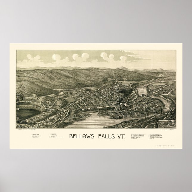 Póster Saltos de fuelle, mapa panorámico VT - 1880 (Frente)