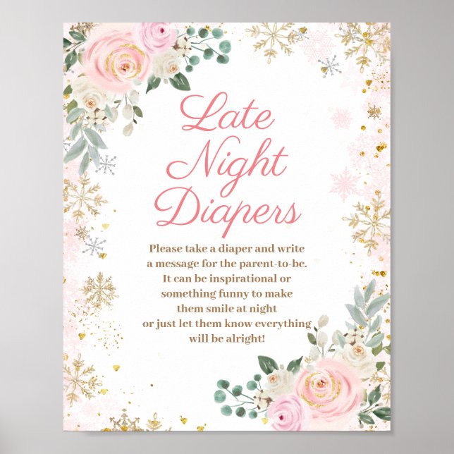 Póster Saltos de nieve de invierno con flores rosadas tar (Frente)