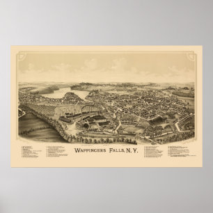 Póster Saltos de Wappingers, Mapa Panorámico NY - 1889