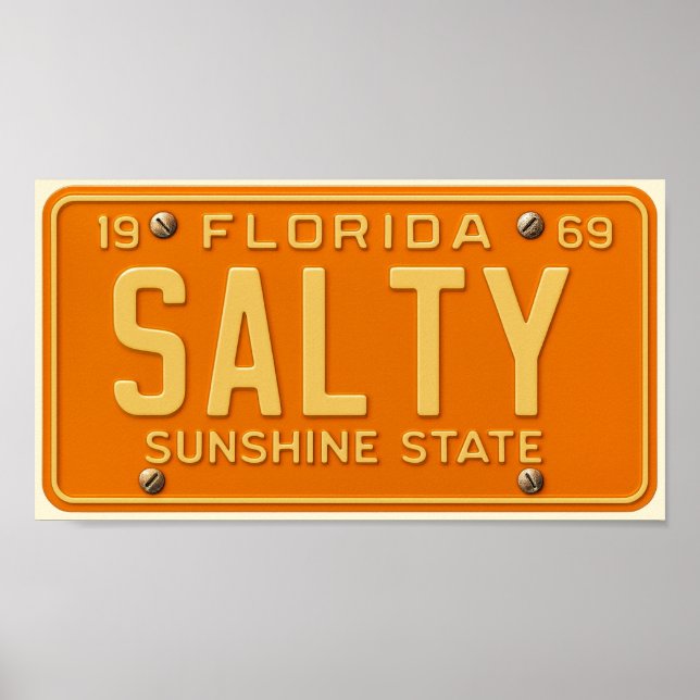 Póster Salty 1969 - Retro Florida License Plate - Coastal (Frente)