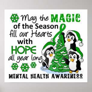 Póster Salud mental de los pingüinos del navidad