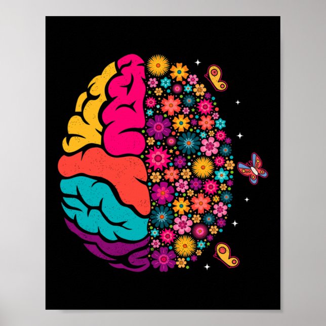 Póster Salud Mental Floral Cerebro Depresión Conciencia C (Frente)