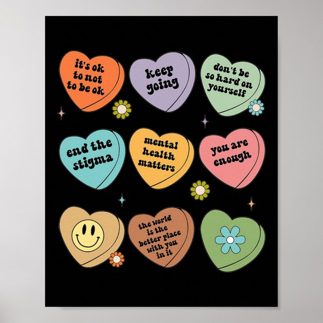 Póster Salud Mental Importa Salud Gráfico Cerebral Floral (Frente)