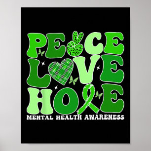Póster Salud Mental Paz Amor Esperanza Verde Salud Mental